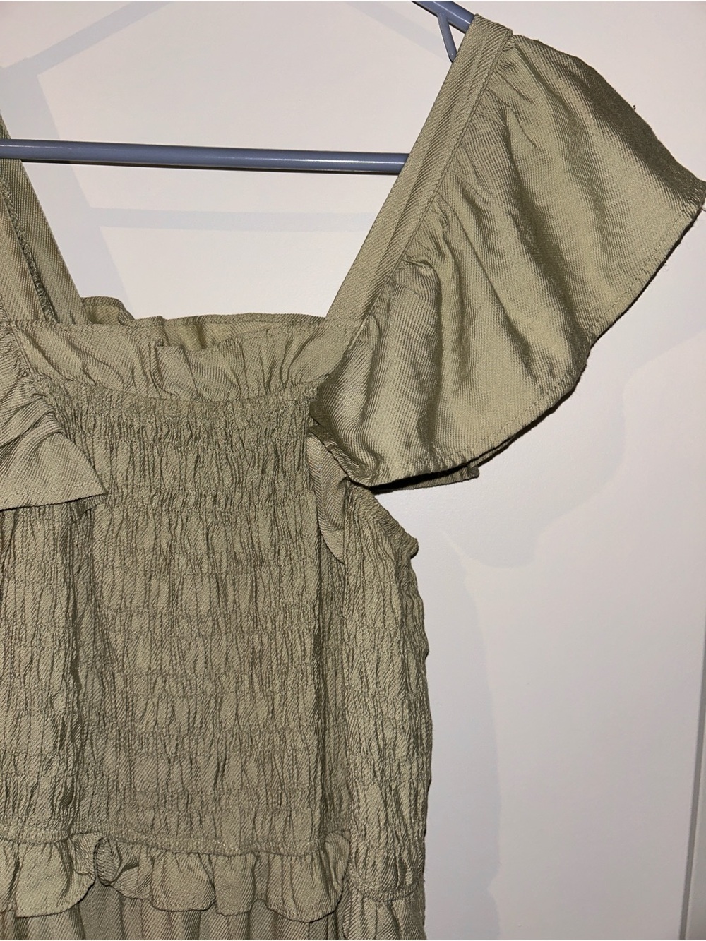 Moon River Olive Maxi Dress with Flutter Shoulders - Picture 2 of 5